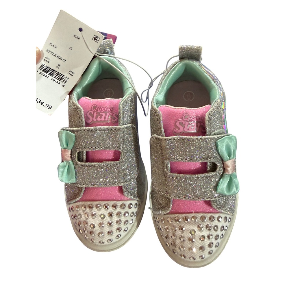 Crystal Stars Kelsi Toddler Girls Light Up Glitter Sneakers Silver Pink Size 6